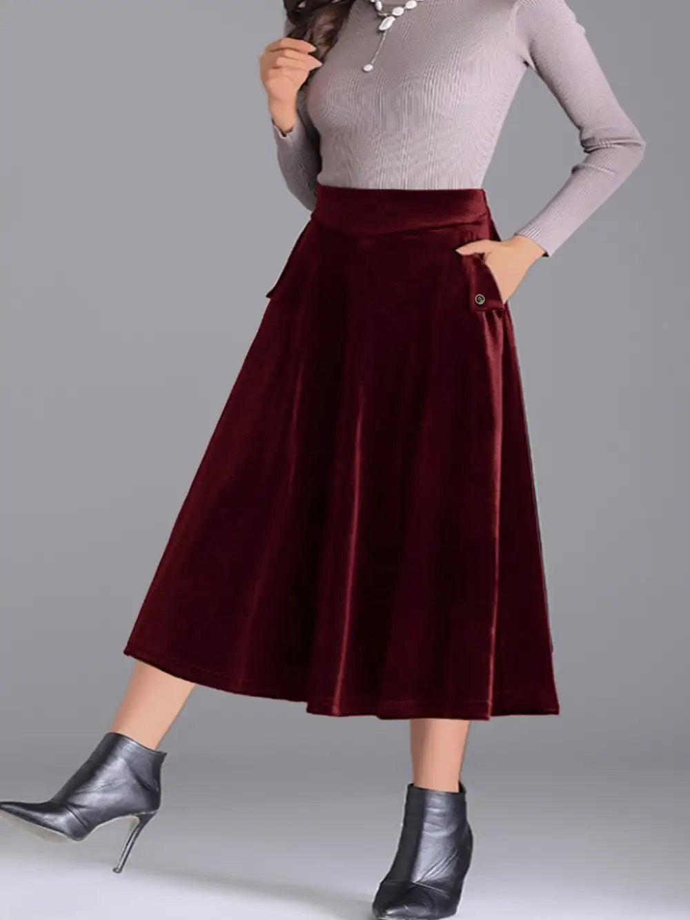 Airy Button Front Line Detail Skirt