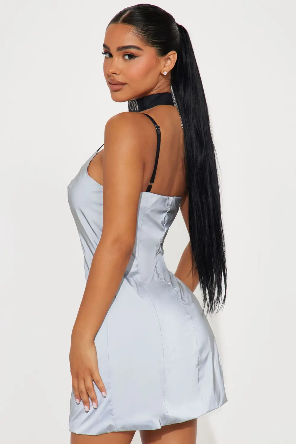 Iconic Reflective Mini Dress Set - Silver