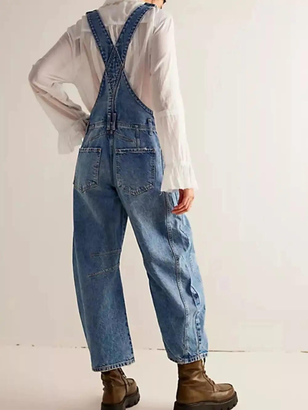 Soft Denim Wide Leg Overalls