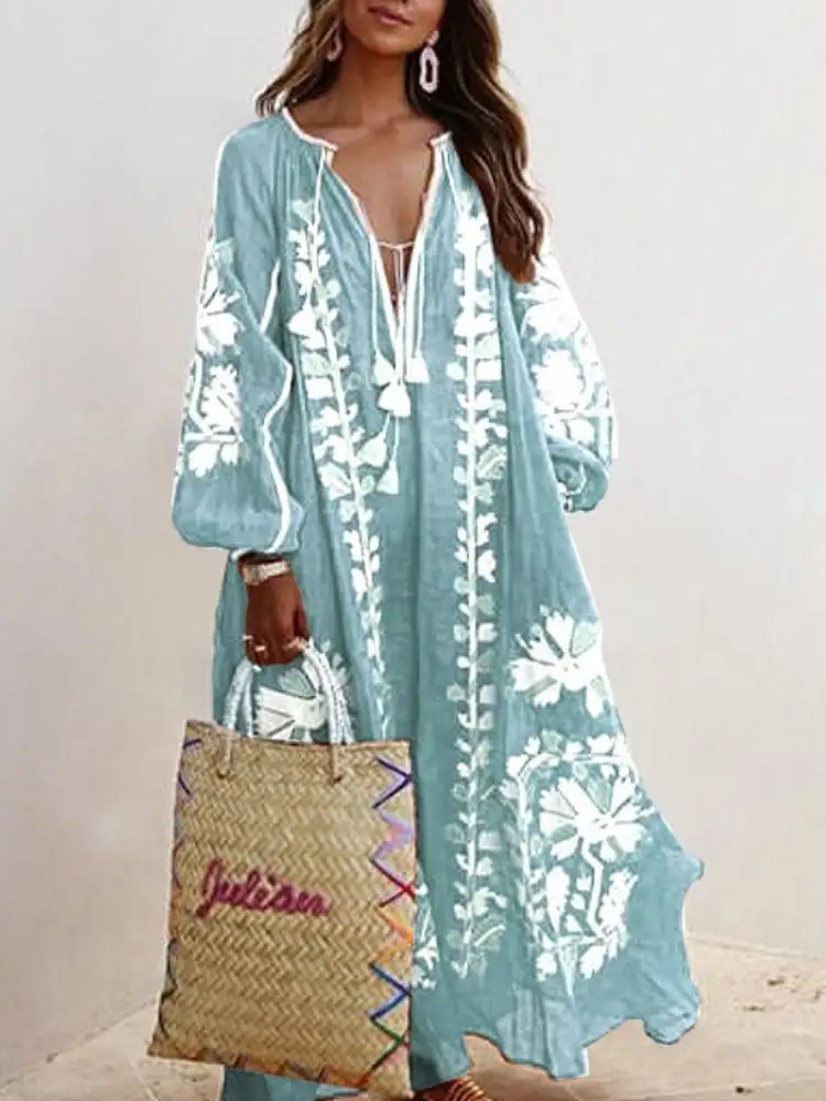 Boho Plus Size Plunge Loose Maxi Dress