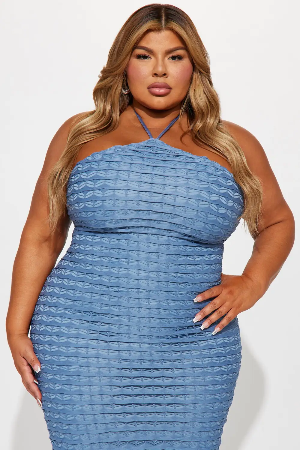 Leila Fishnet Maxi Dress - Denim