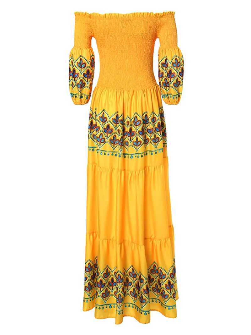 Casual One-shoulder Printed Maxi Dress