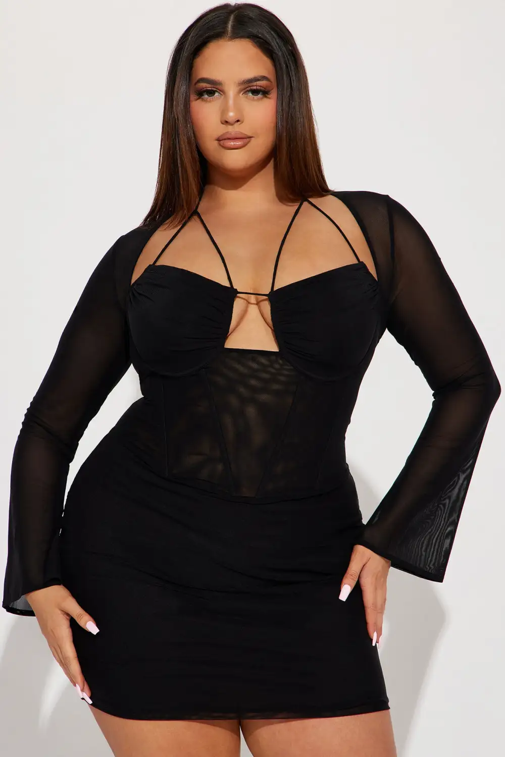 Melanie Mesh Corset Mini Dress - Black