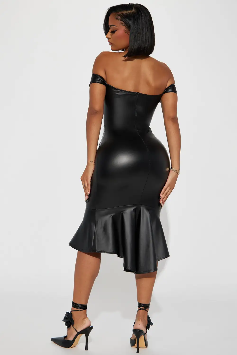 Jan Faux Leather Midi Dress - Black
