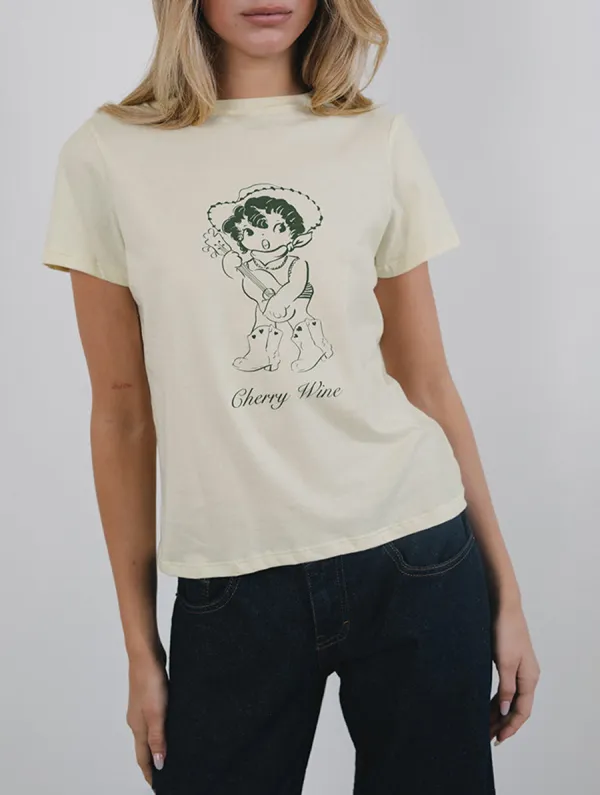 Buttermilk With Cherry Wine Print Tee
