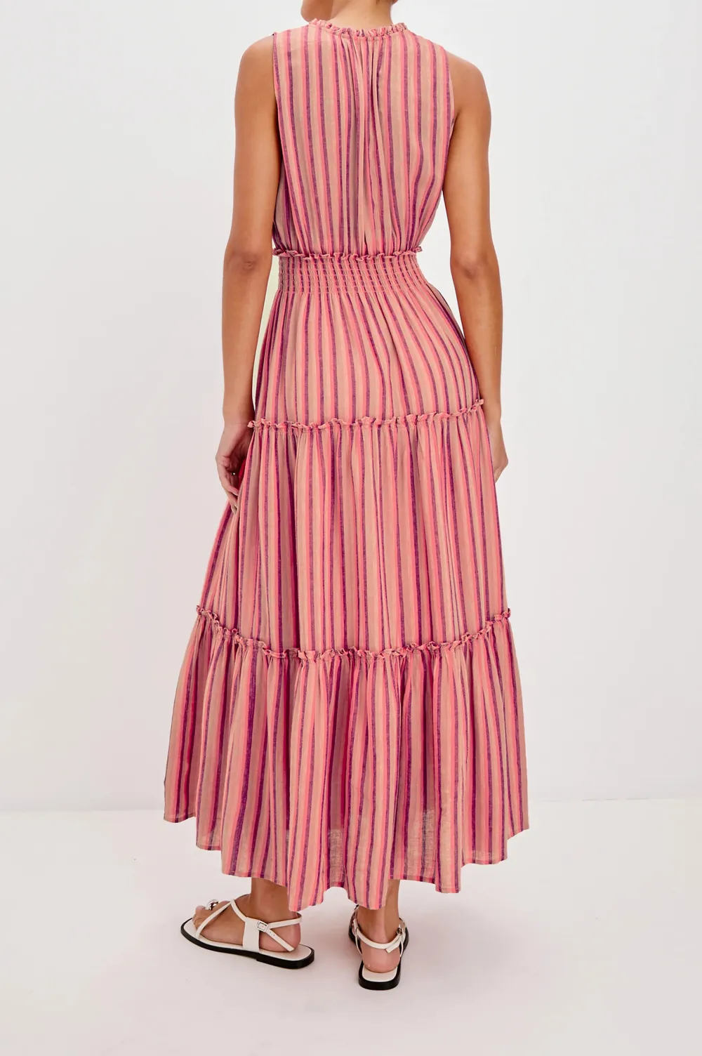 Cotton And Linen Blended Striped Dress