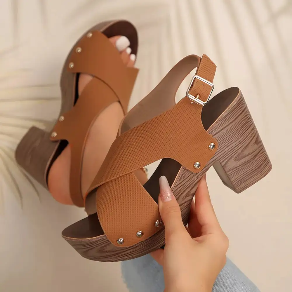 Crisscross Block Heel Sandals