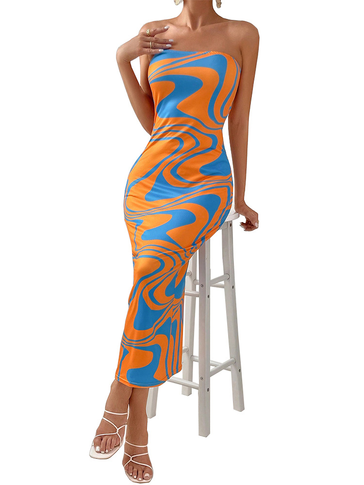 Temperament-hugging Waist-hugging Printed Tube Top Dress