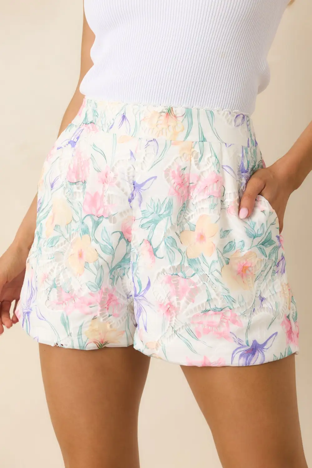 A Painted Garden Multi Floral Openwork Lace Detail Shorts
