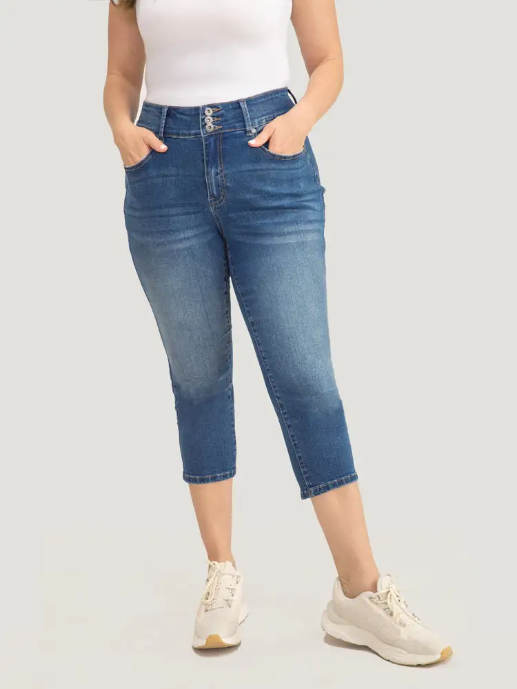 Very Stretchy High Rise Medium Wash Cropped Jeans