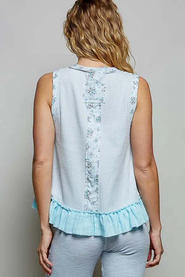 Patche Round Neck Ribbed Tank With Double