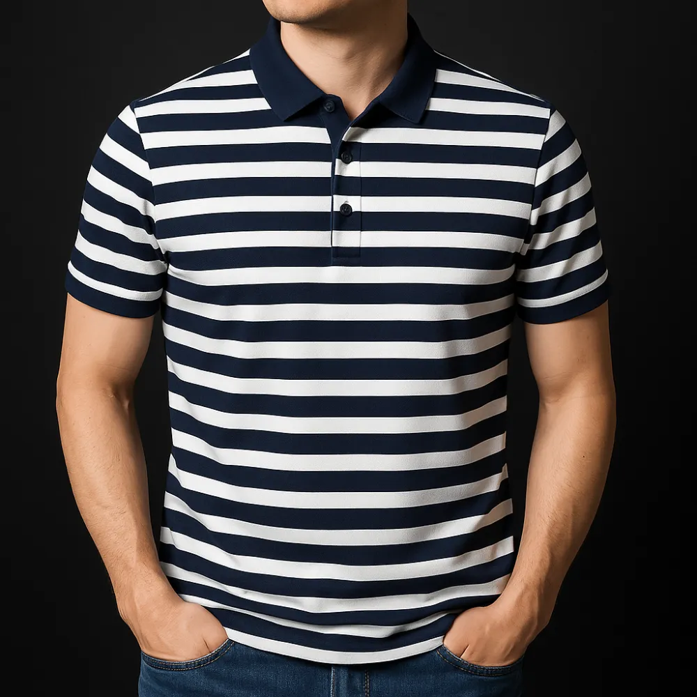 Striped Cotton Collar Polo
