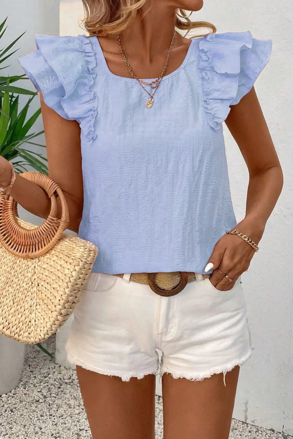 Relaxed Frill Detail Textured Blouse