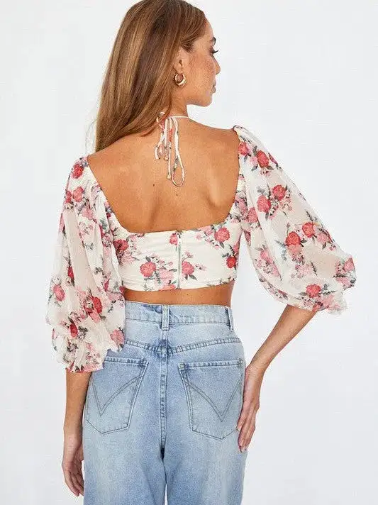 Fearless and Fabulous Chiffon Balloon Sleeved Bustier Crop Top