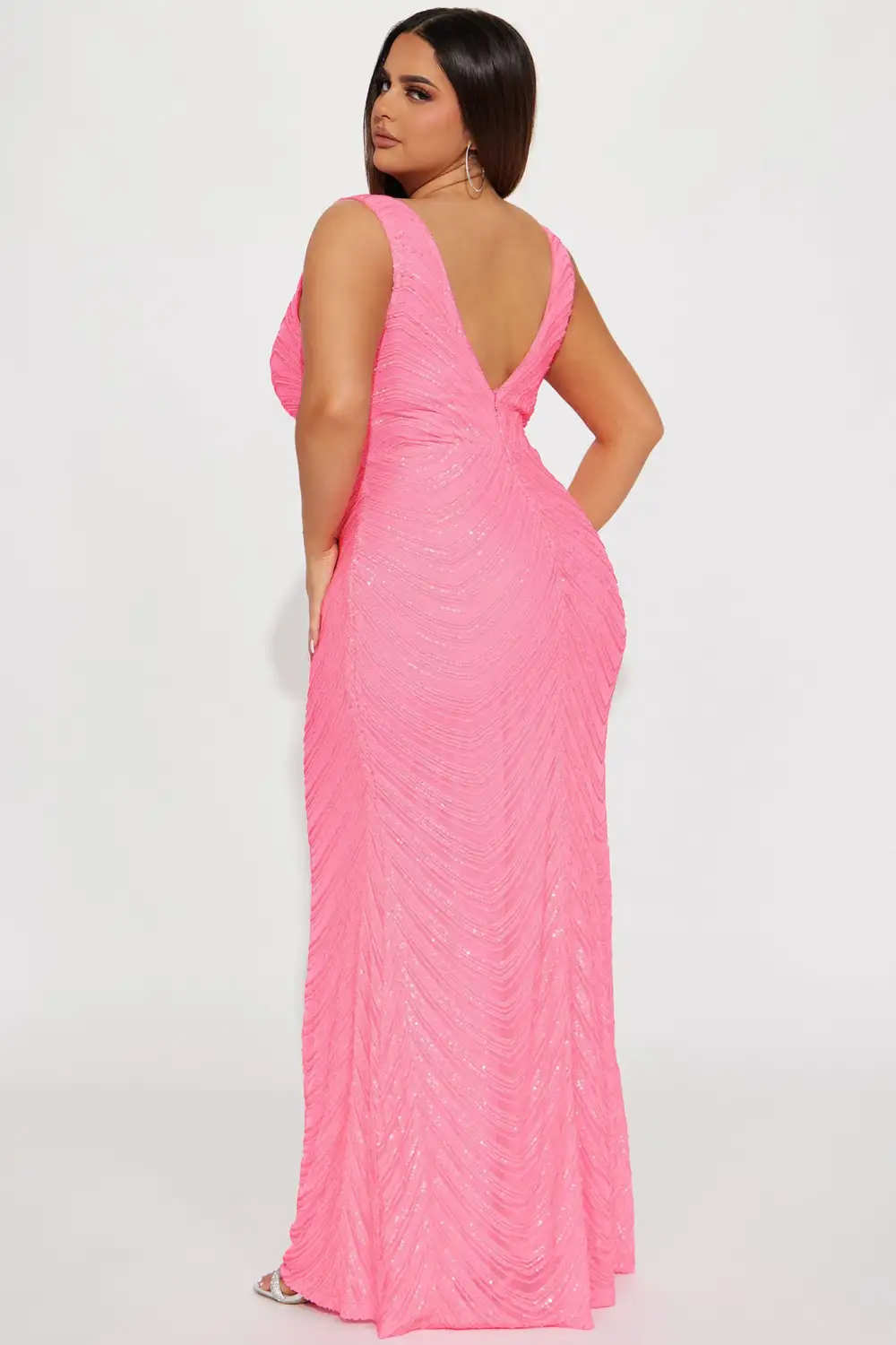 Noelle Sequin Gown - Neon Pink