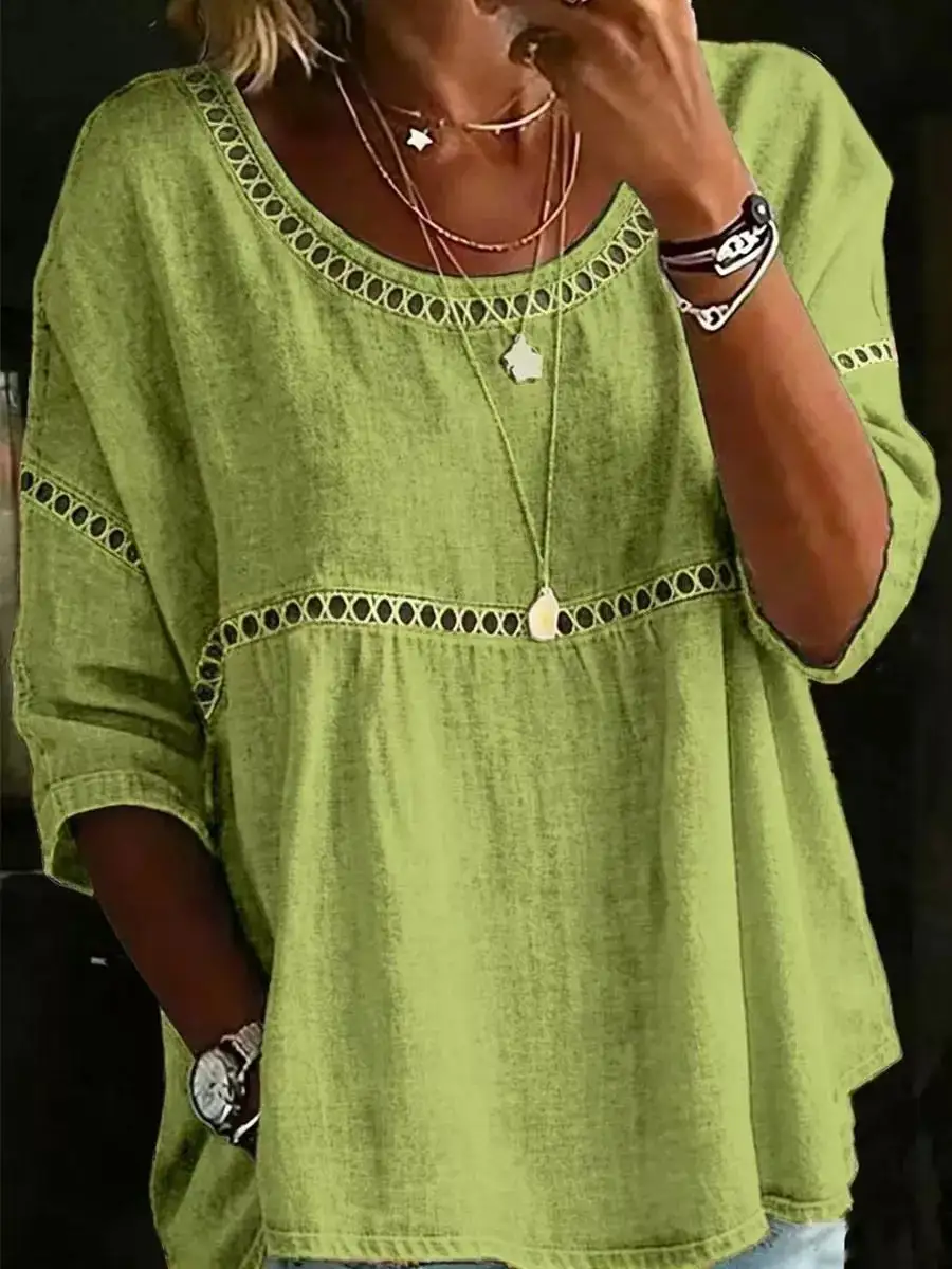Hollow Out Round Neck Top Plus