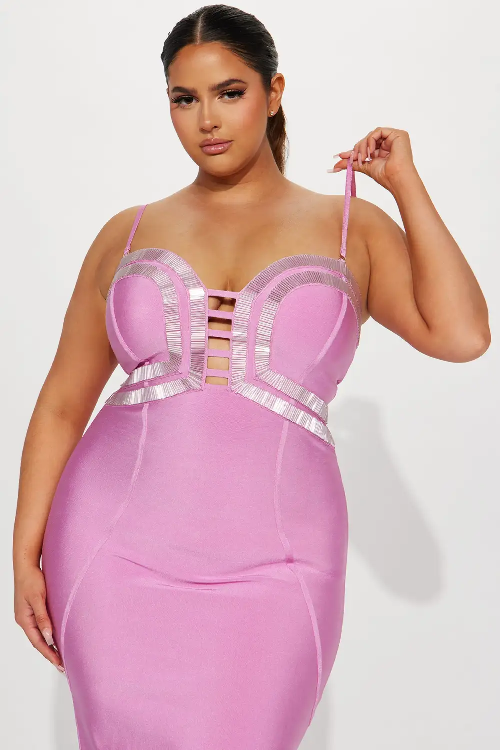 A Fine Time Bandage Midi Dress - Pink/combo