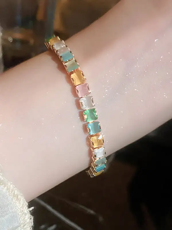 Sculptural Adjustable Rhinestone Geometric Bracelet