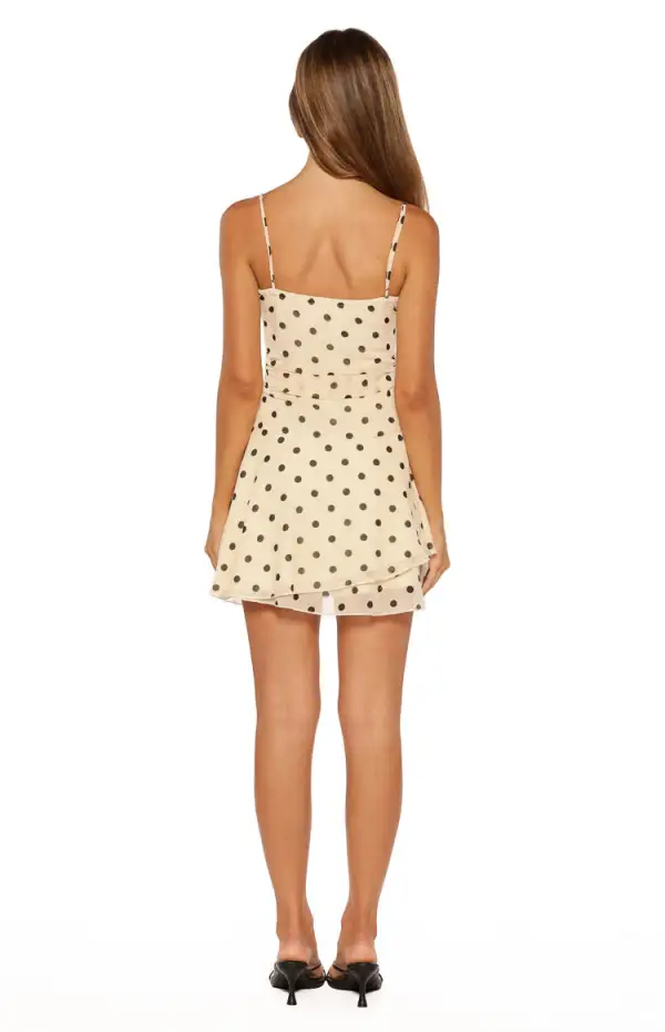 Polka Dot Chiffon Wrap Mini Dress