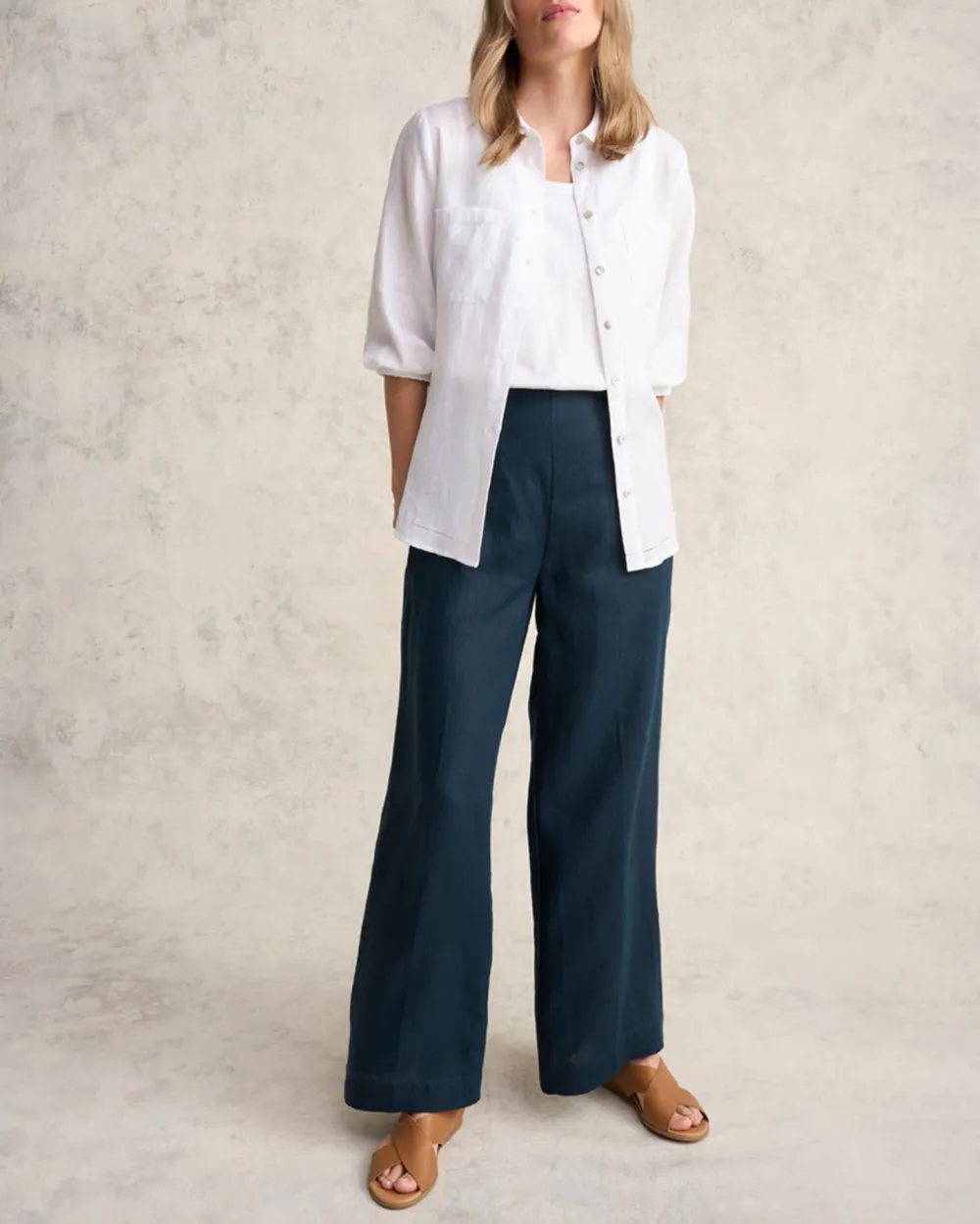 Full Length Waist Tab Linen Pant