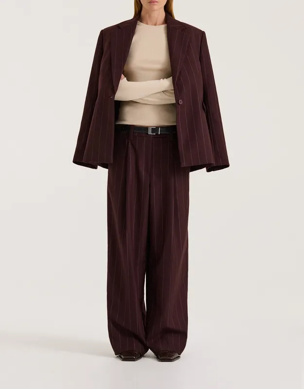 Burgundy Pinstripe Relaxed Low-Rise Trouser