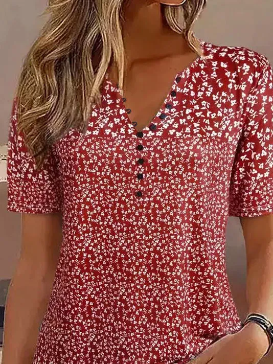 Crew Neck Casual Buckle Loose Blouse