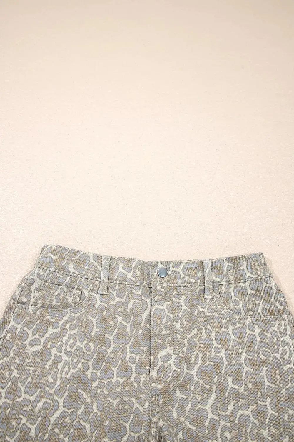 Raw Edge Leopard Print Denim Shorts