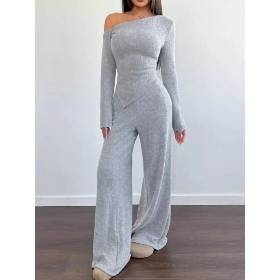 One Shoulder Long Sleeve Top and Pants Set