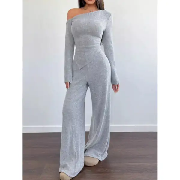 One Shoulder Long Sleeve Top and Pants Set