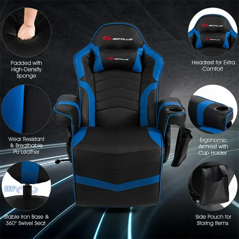 Ergonomic High Back Massage Gaming Chair Racing Style Gaming Recliner with Adjustable Backrest Footrest