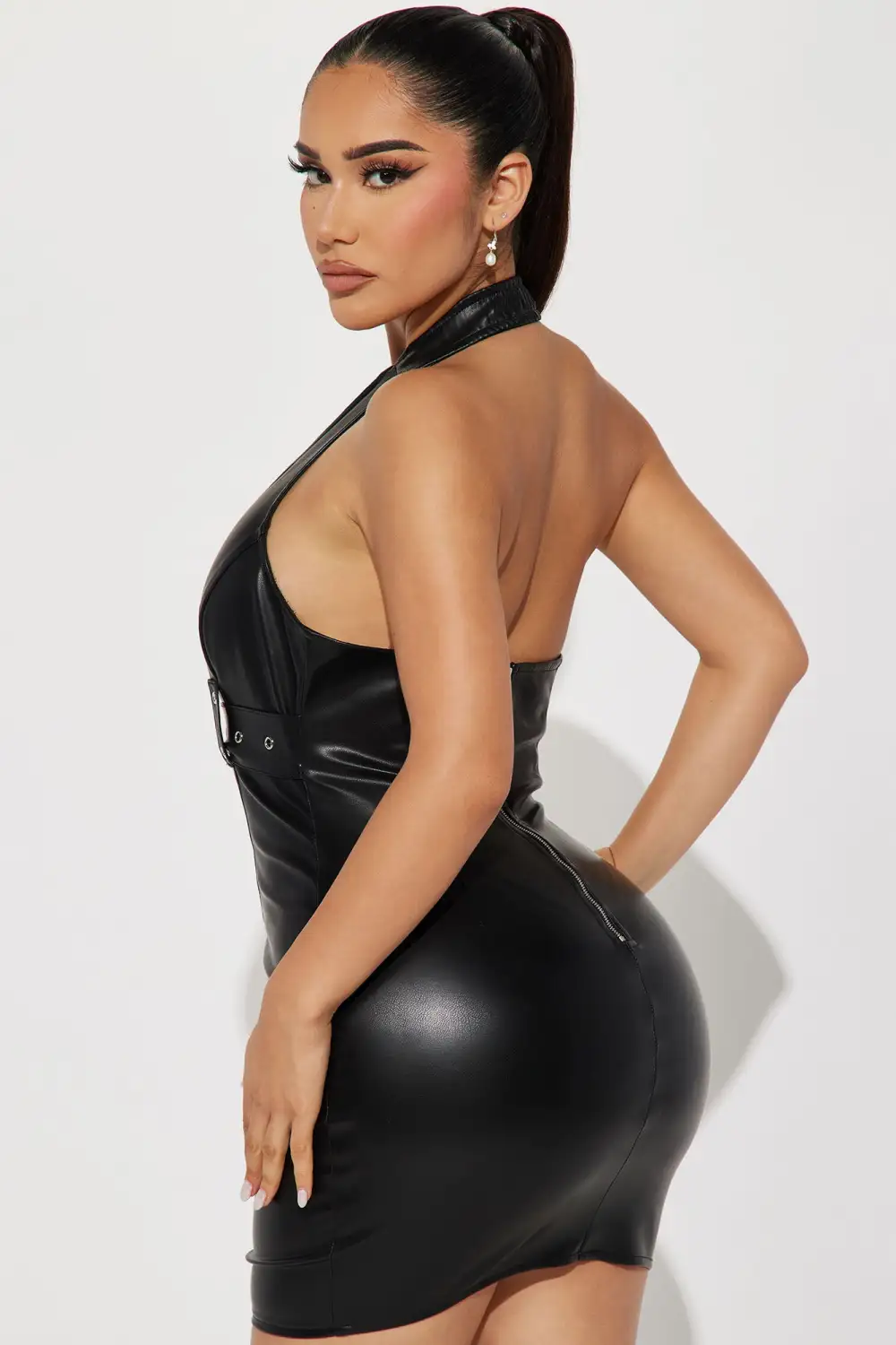 Gemma Faux Leather Mini Dress - Black