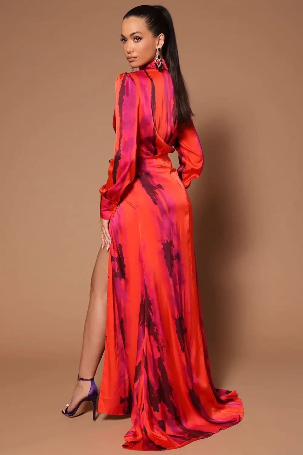 Gabriella Long Sleeve Maxi Dress - Orange/combo