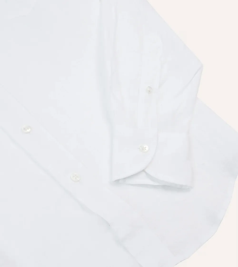 White Linen Spread Collar Shirt Casual Style