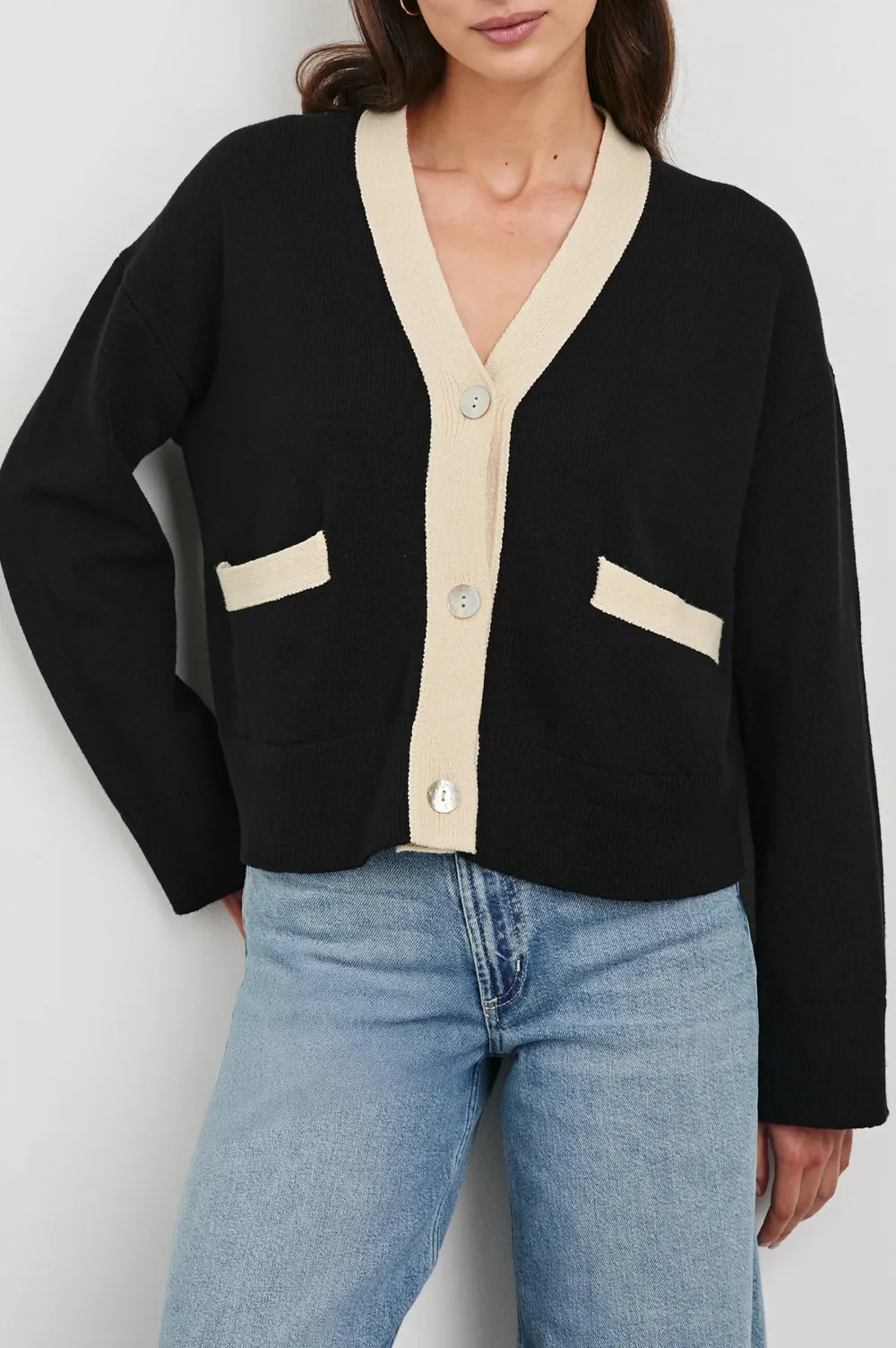 V-Neck Solid-Color Plush Warm Cardigan