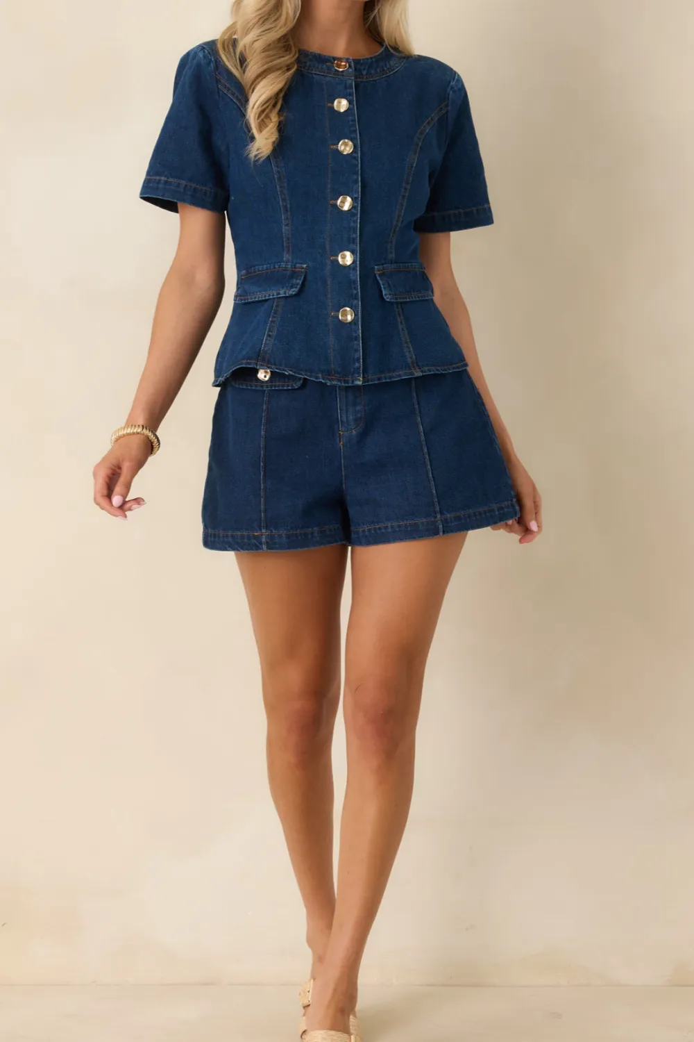 Indigo Cotton Denim Shorts