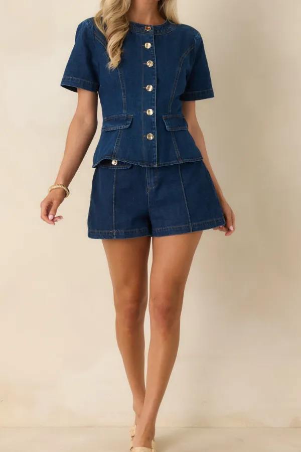 Indigo Cotton Denim Shorts