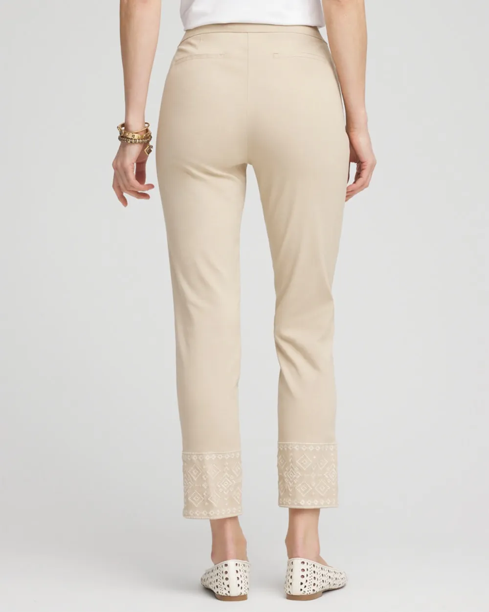 Embroidered Ankle Lace Hem Pants