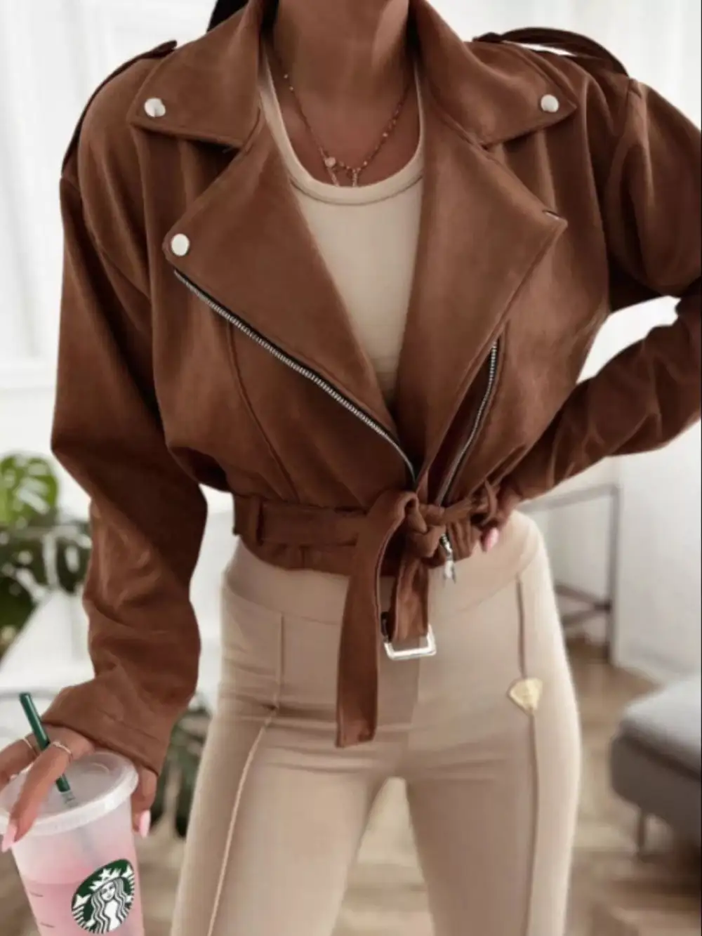 Zip Up Cropped Jacket Comfortable Layering Top