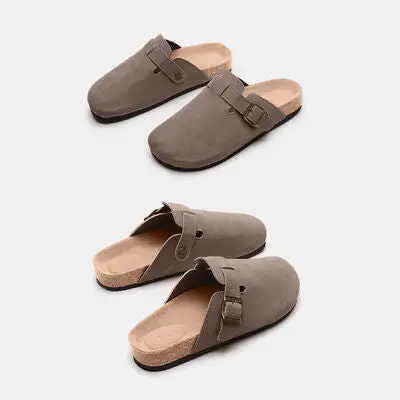 Buckle Suede Slides