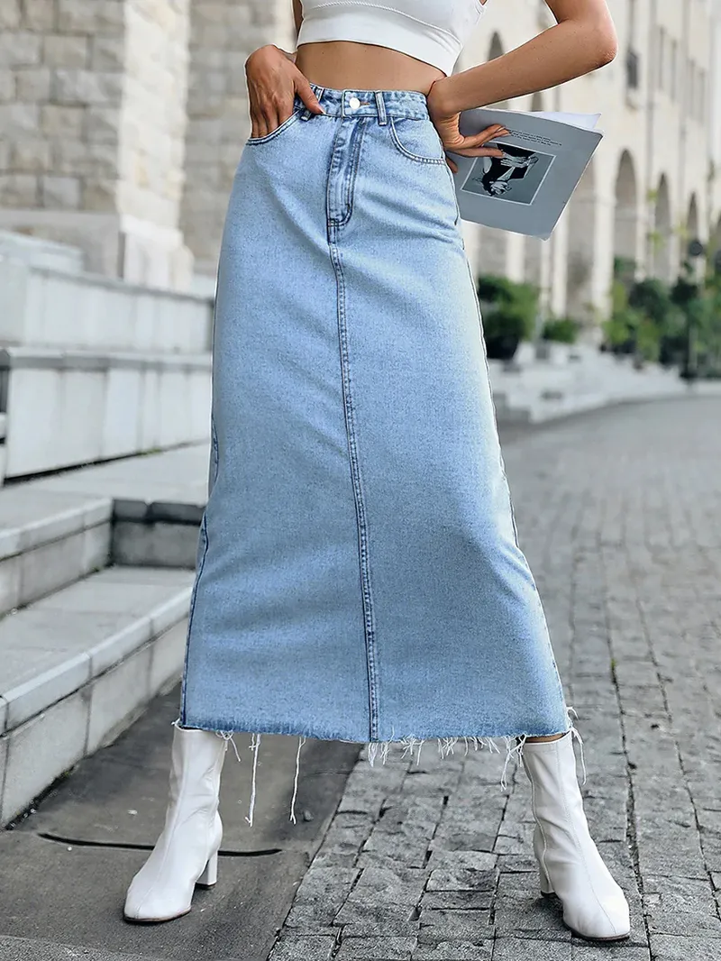 Raw Hem Denim Skirt