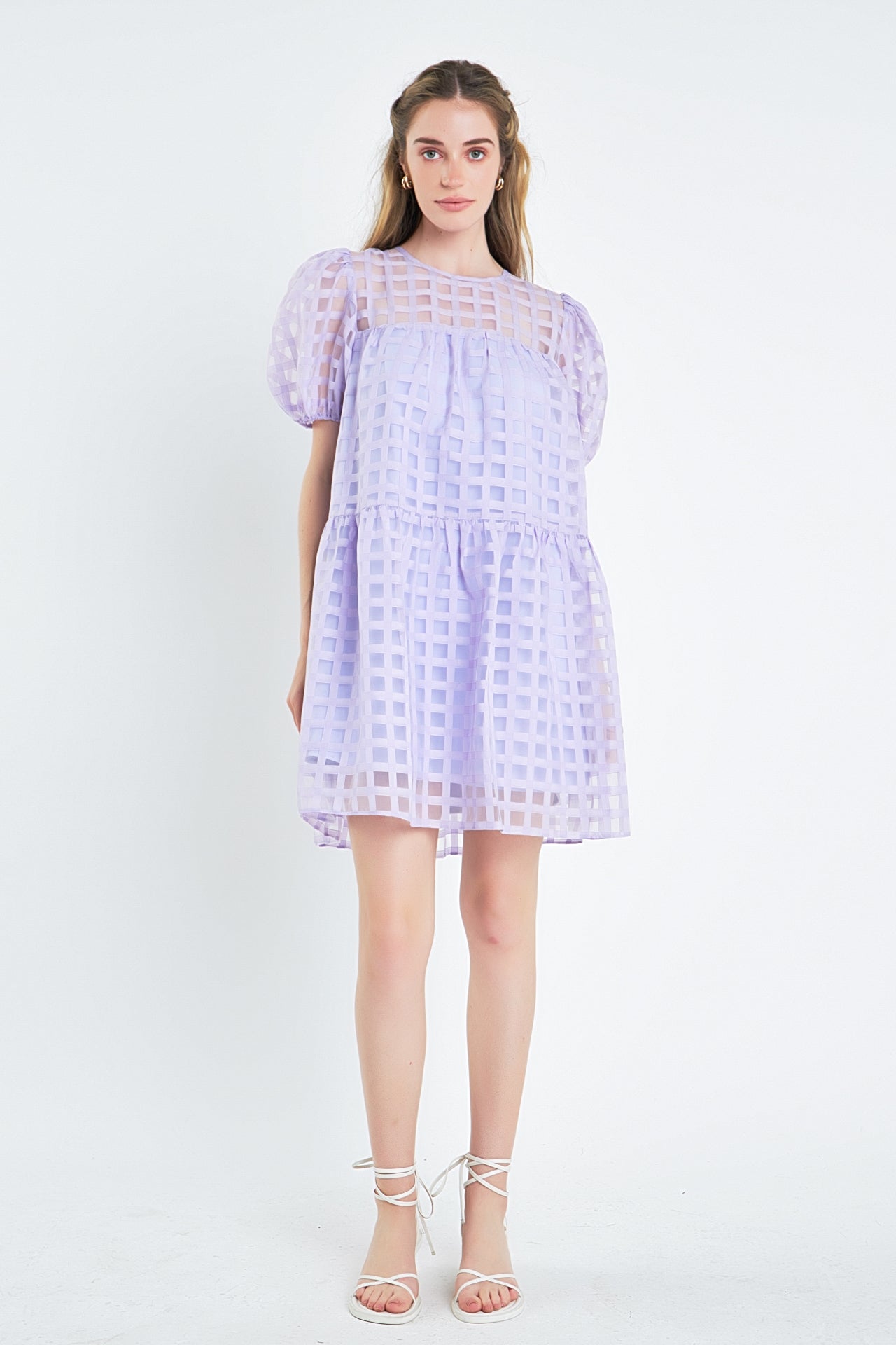 Gridded Organza Mini Dress