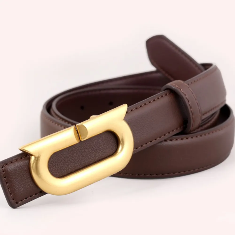 Modern Leather Belt with Golden Buckle
