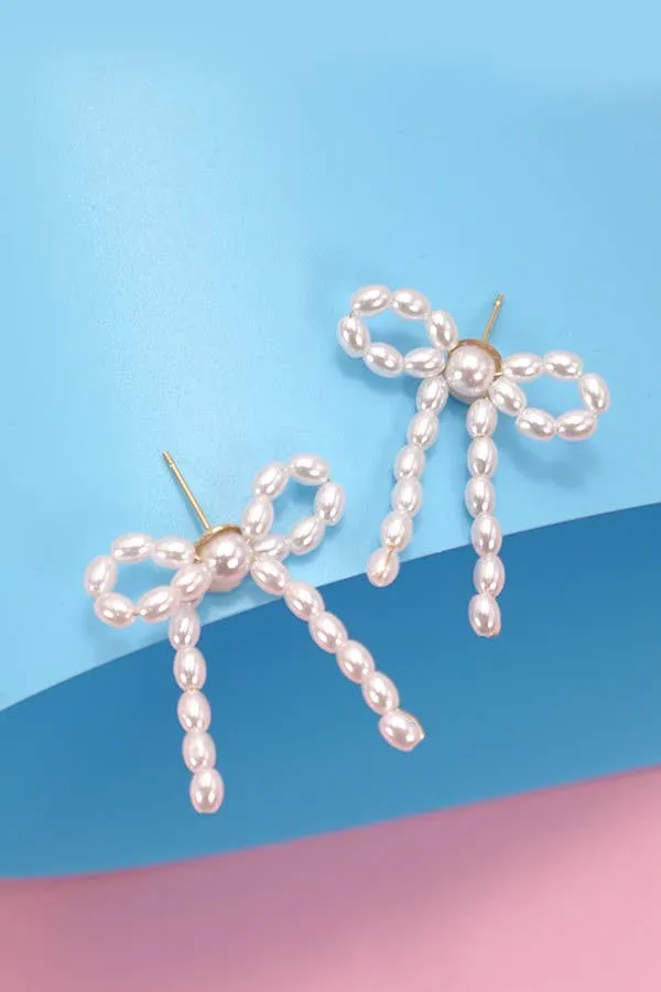 Pearl Bead Bow Earrings