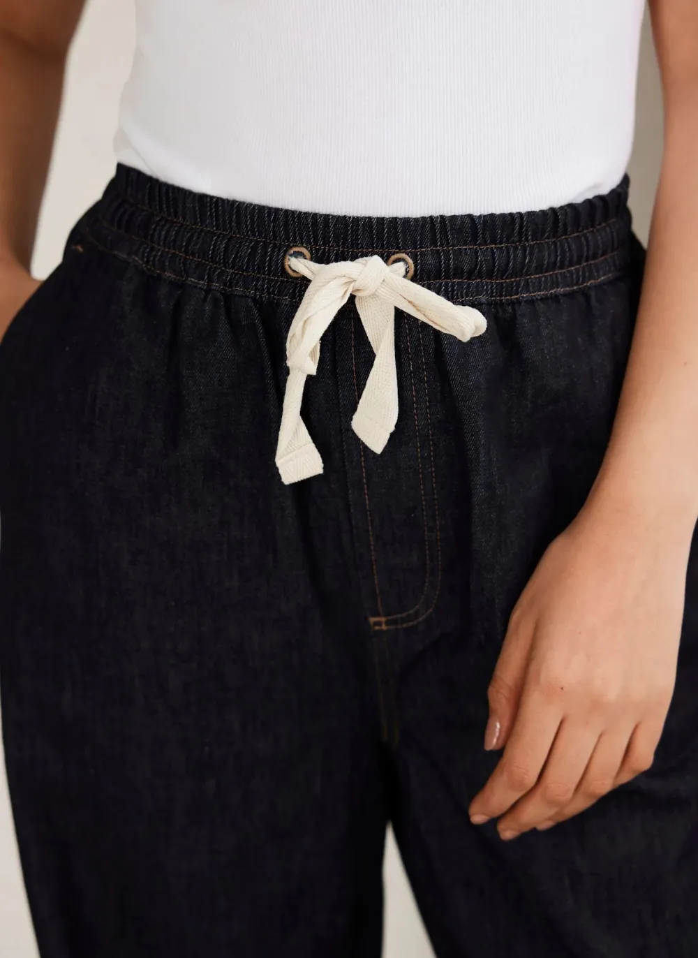 Casual Style Navy Waist Wide Jeans