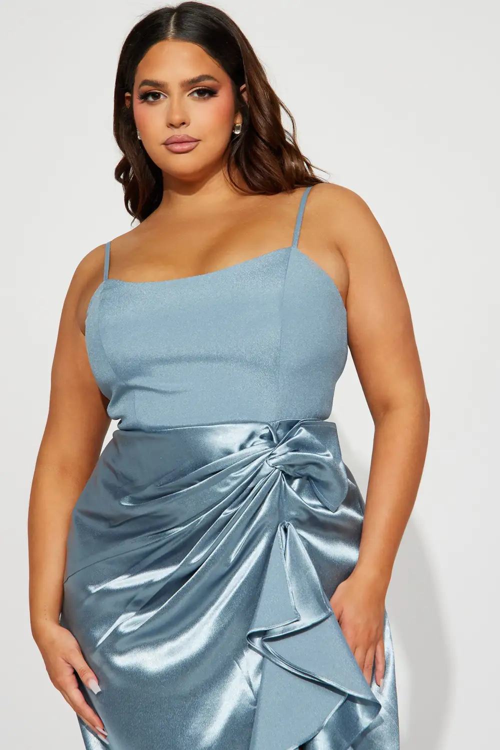 With Love Ruffle Satin Maxi Dress - Light Blue