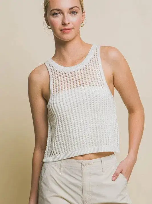 Flawless Flaws Sleeveless Open Knit Crop Top