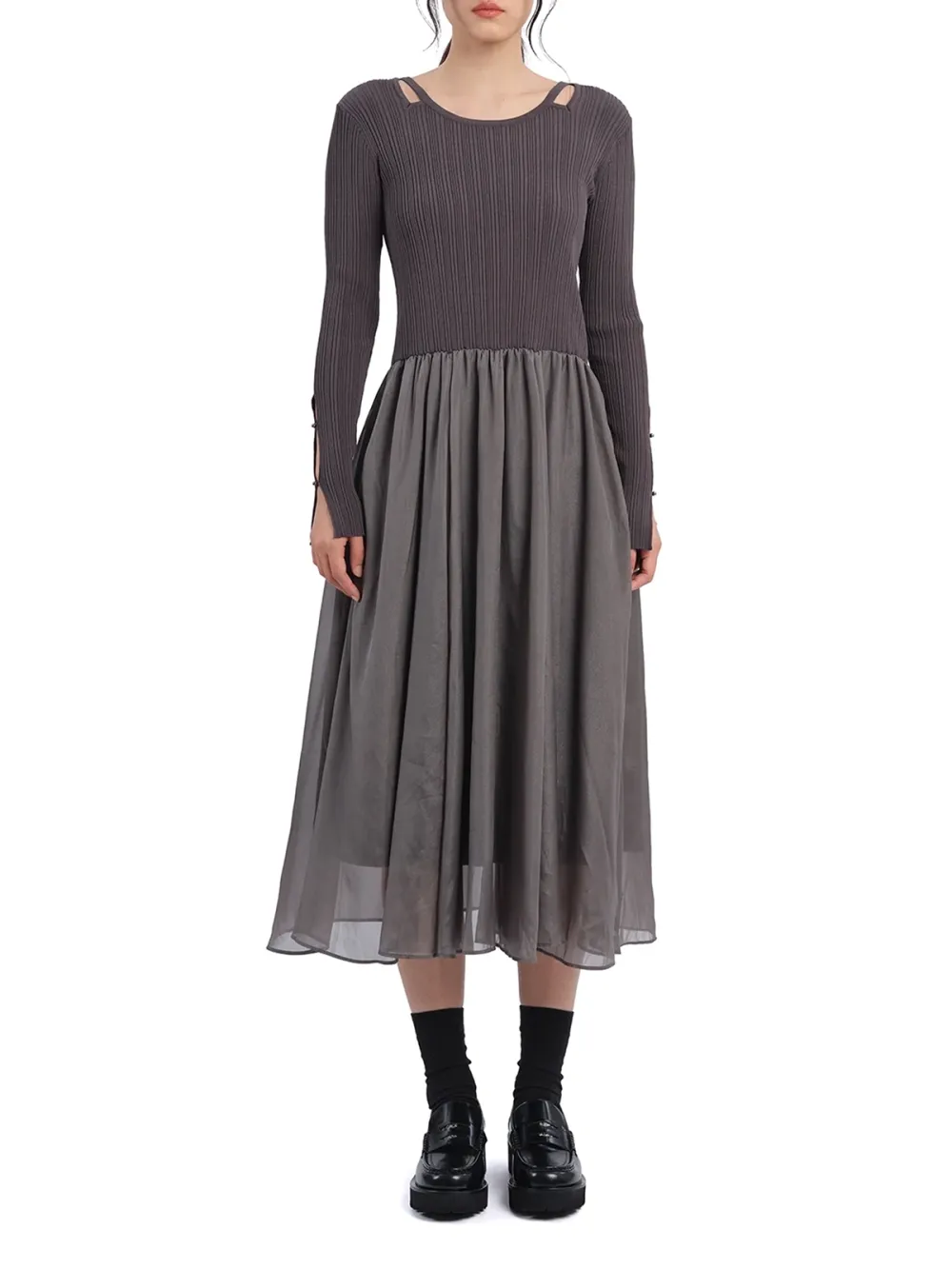 Cut - Out Shoulder Grey Knit Dress
