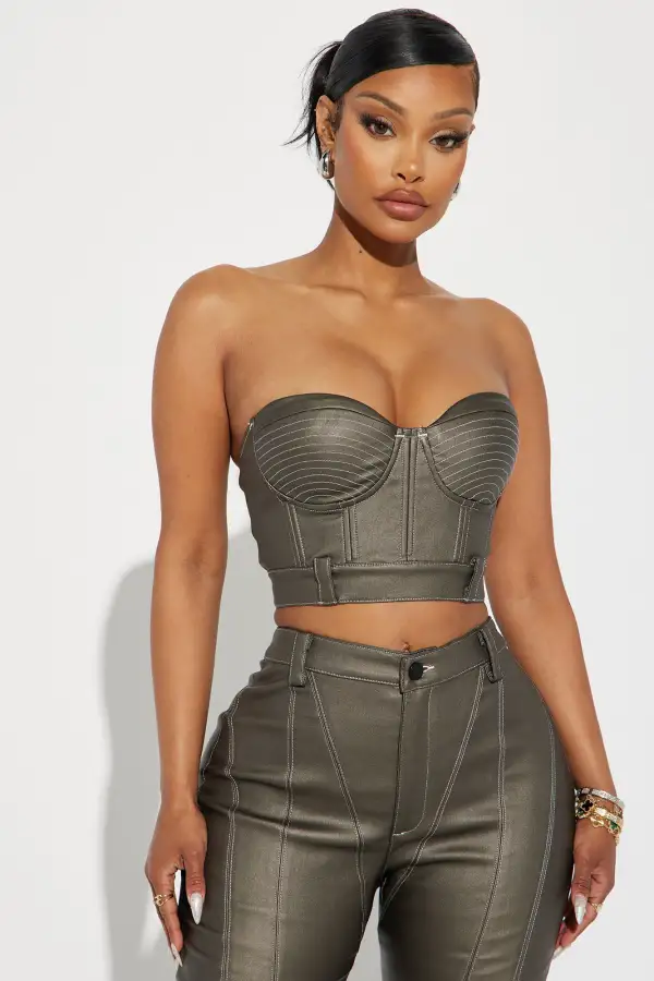 Lola Faux Leather Pant  Set - Bronze