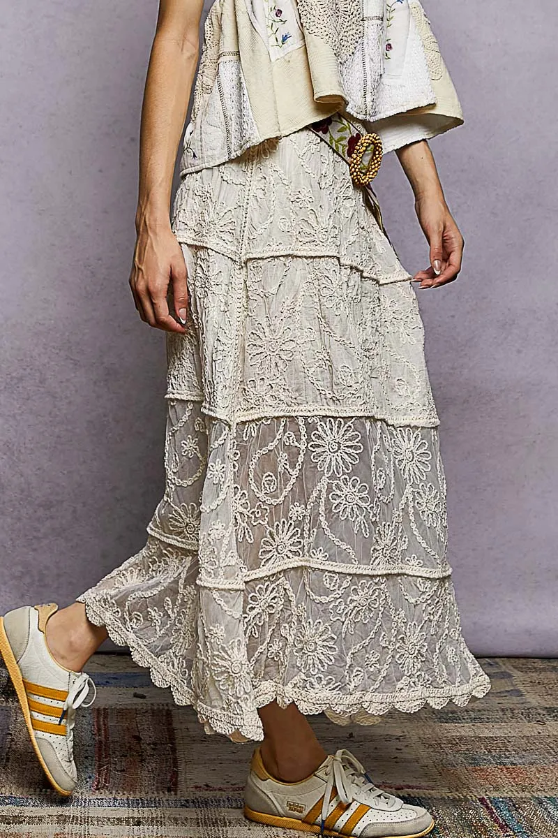 Lace Cotton Blend Skirt