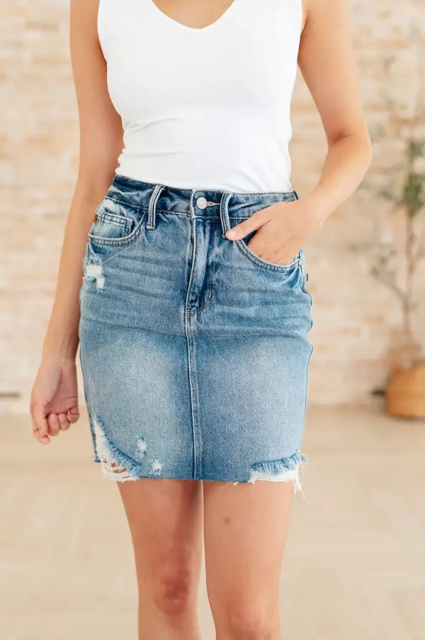 High Rise Rigid Magic Denim Skirt